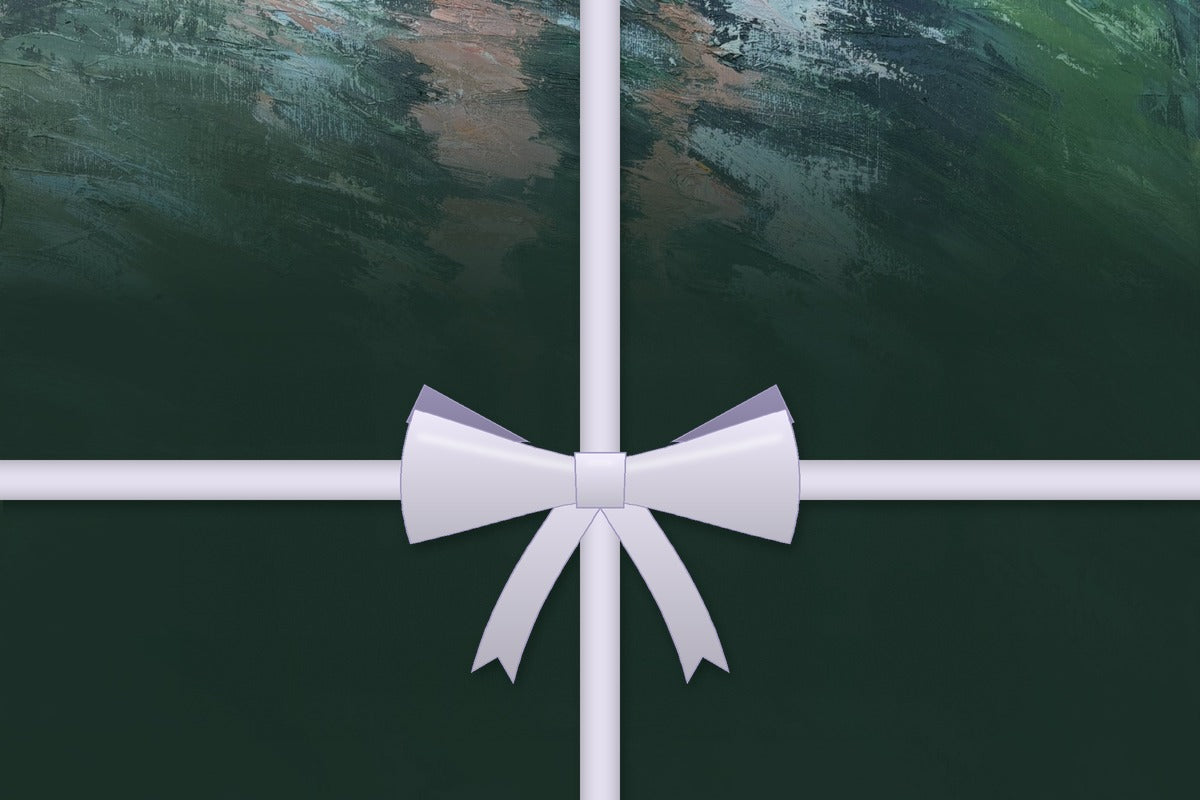 LumėArtStudio gift card – a lavender ribbon over an oil painting detail